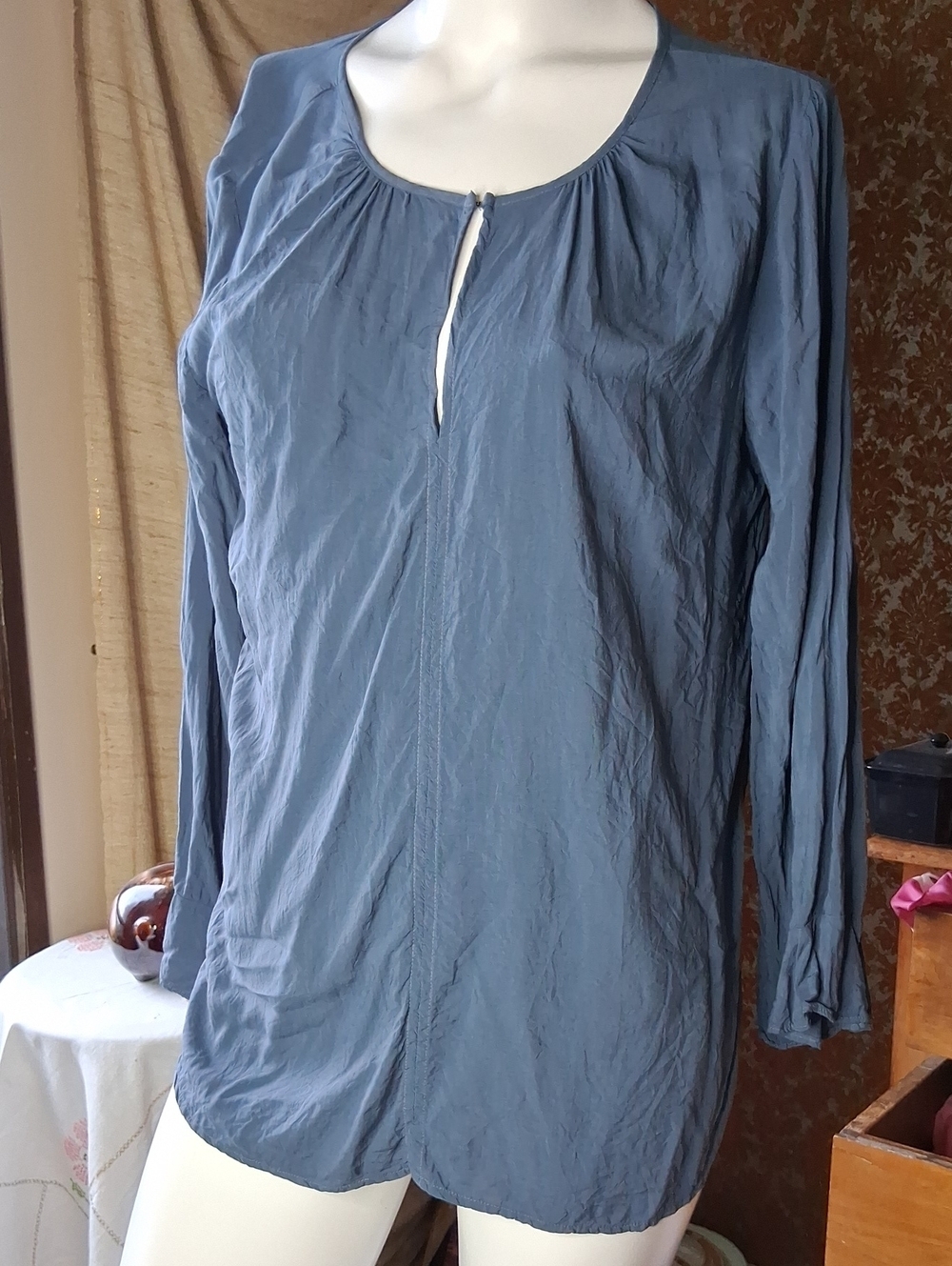 Velvet by graham and spencer Relaxed Blue Long-Sleeve Keyhole Top
